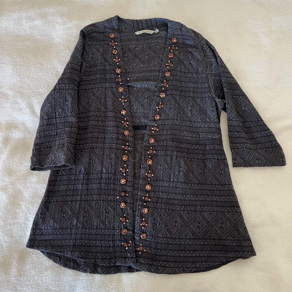 Women's Soft Surroundings Open Front Cardigan Gray Beading Minimalist, Size M